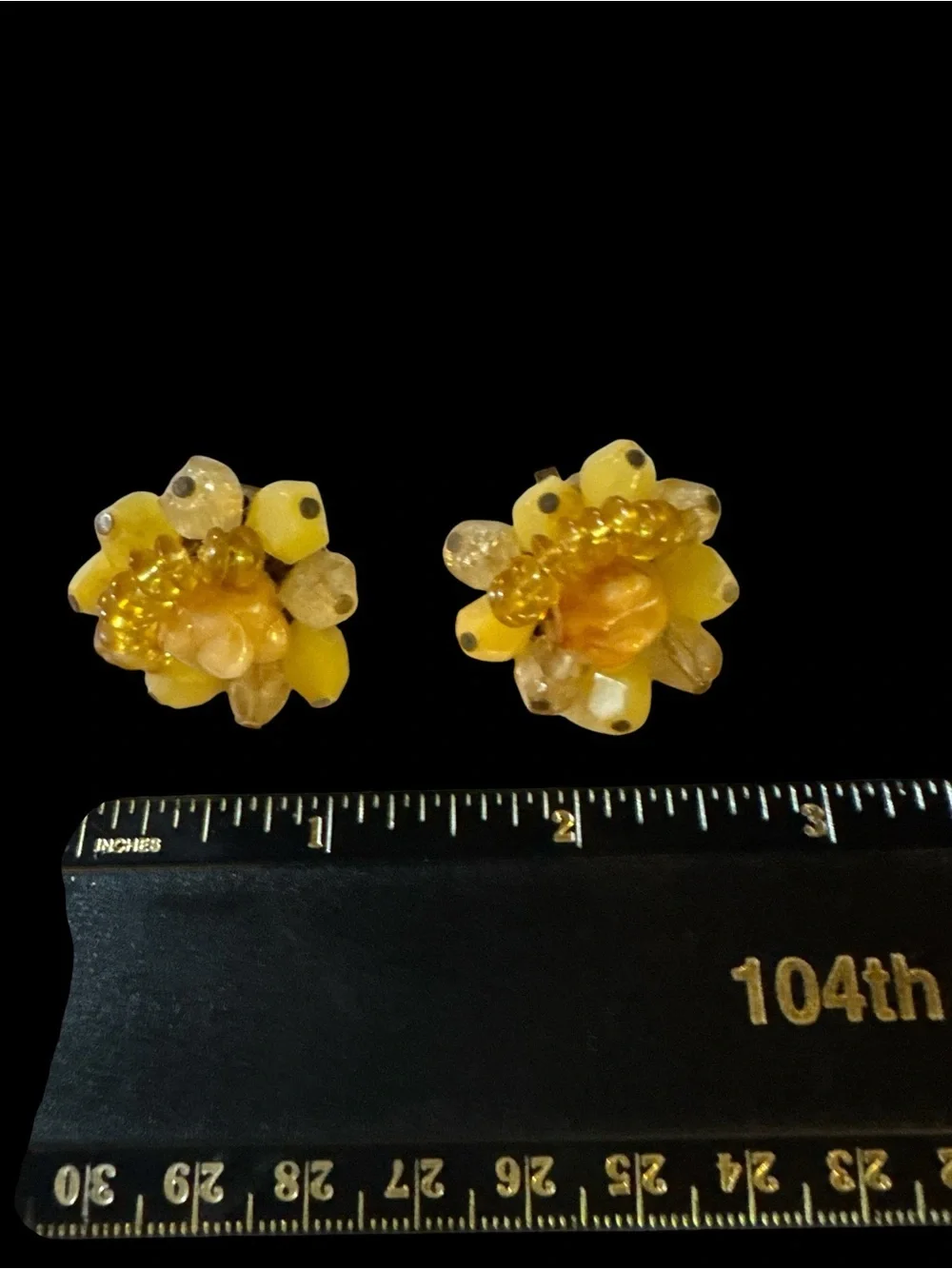 Vintage 1950s West Germany Yellow Beaded Cluster Clip-On Earrings